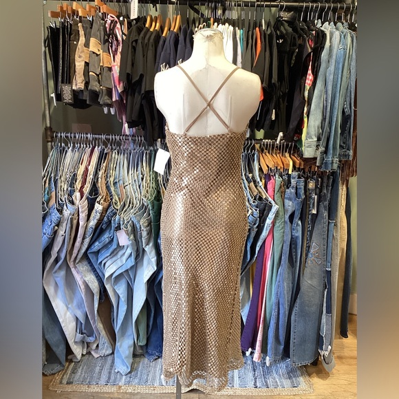Bria sequins Gold Cowl Neck Slip Midi Dress - Picture 4 of 5